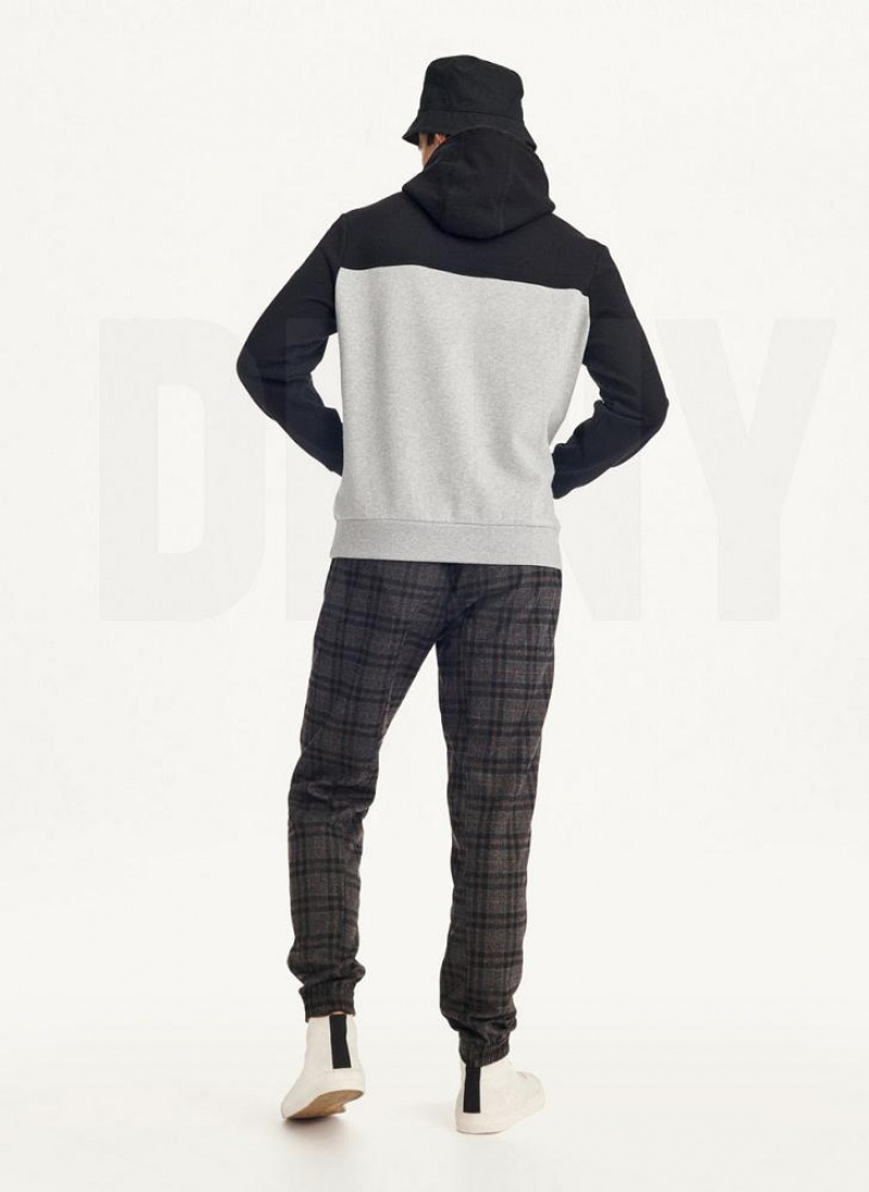 Black / Grey DKNY Logo Fleece Men's Hoodies | USA-D1575