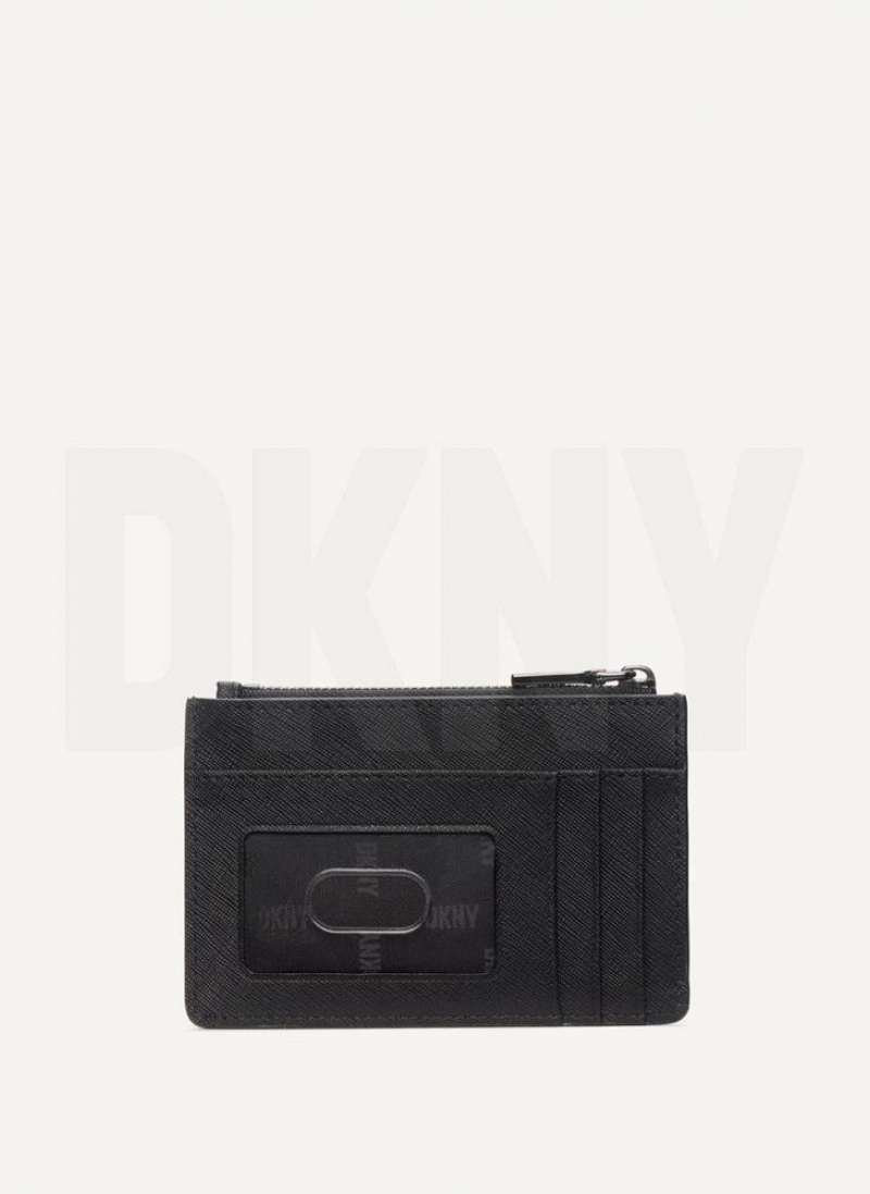 Black / Grey DKNY Sidney Key Card Case Bags Wallets | USA-D0489