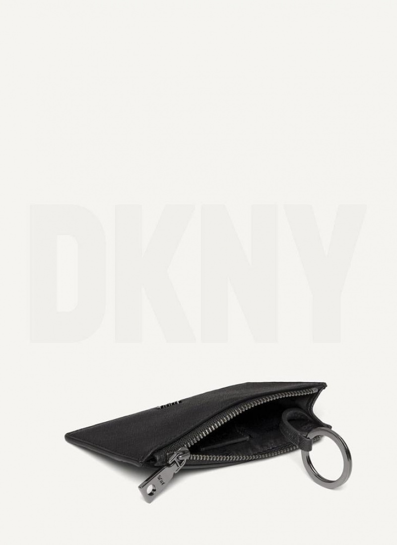 Black / Grey DKNY Sidney Key Card Case Bags Wallets | USA-D0489