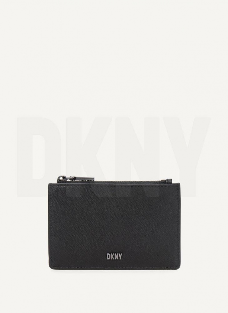 Black / Grey DKNY Sidney Key Card Case Bags Wallets | USA-D0489