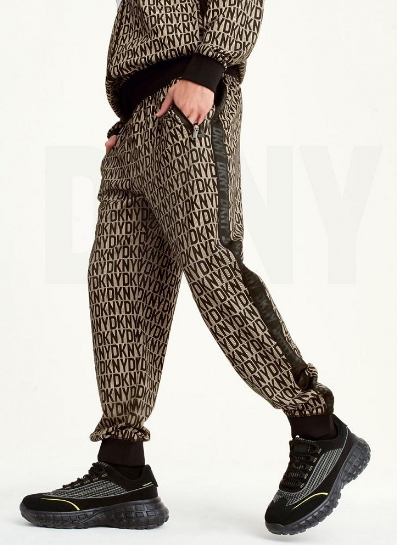 Black / Khaki DKNY Colorblock Track Men\'s Pants | USA-D1834