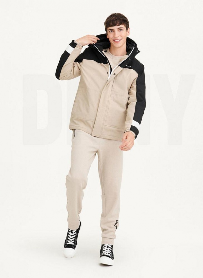 Black / Khaki DKNY Traveler Hooded Rain Men's Jackets | USA-D0673