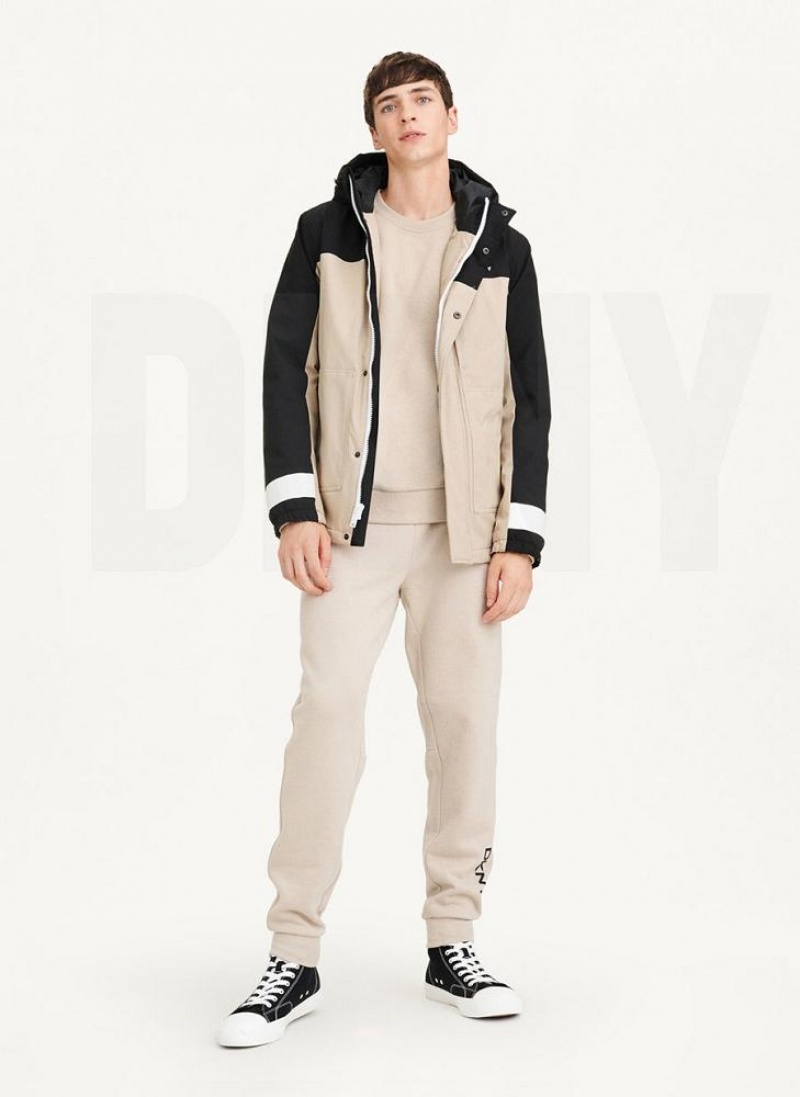 Black / Khaki DKNY Traveler Hooded Rain Men's Jackets | USA-D0673