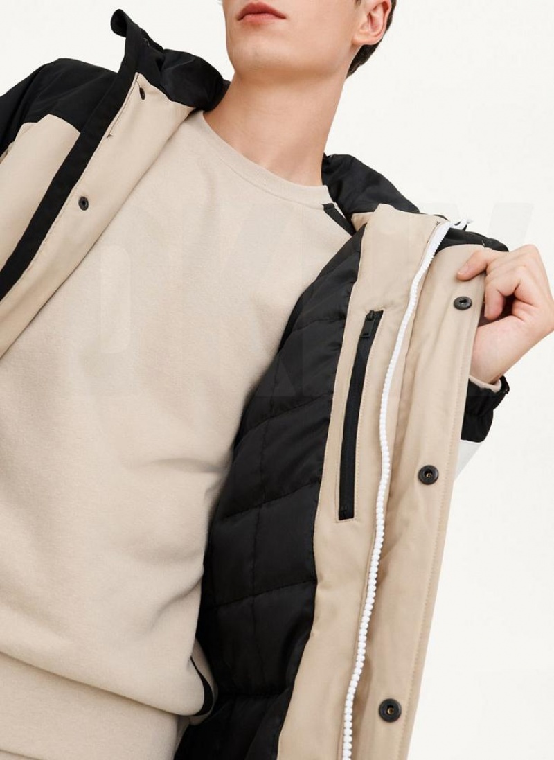 Black / Khaki DKNY Traveler Hooded Rain Men's Jackets | USA-D0673