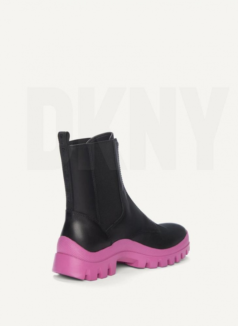 Black / Pink DKNY Contrast Lug Sole Shoes Boots | USA-D0645