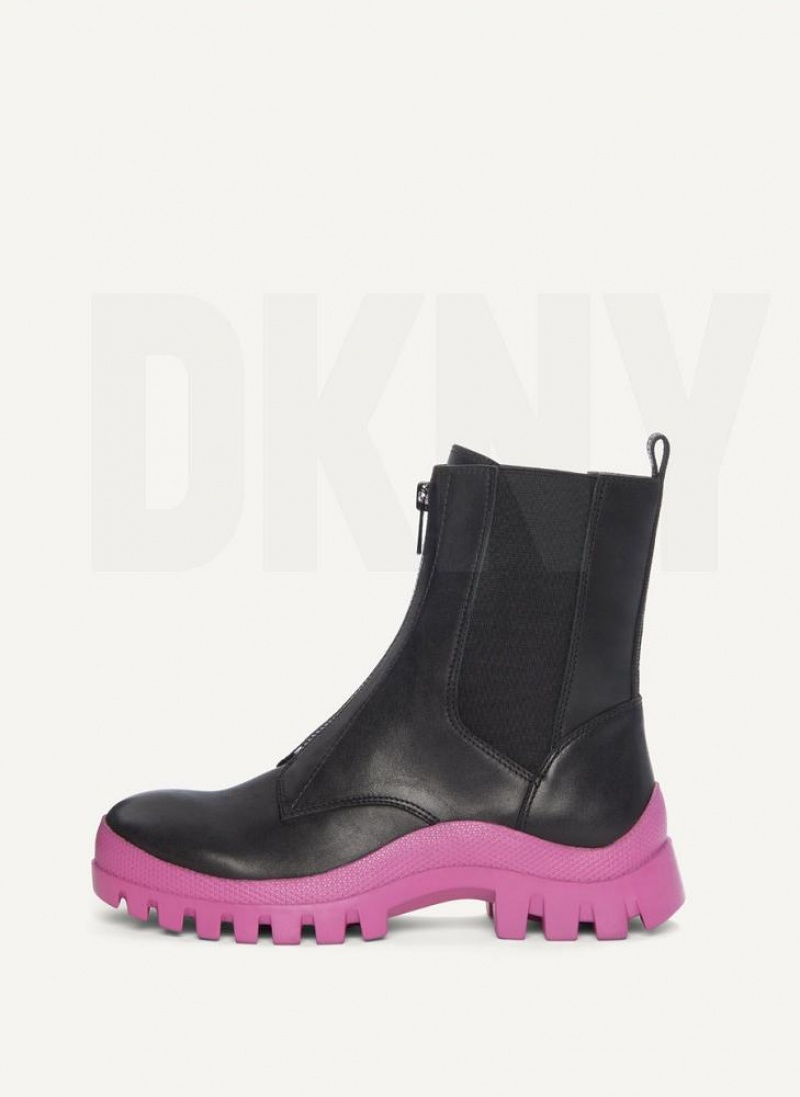 Black / Pink DKNY Contrast Lug Sole Shoes Boots | USA-D0645