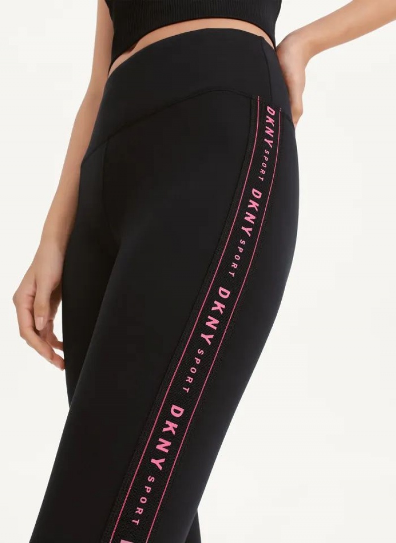 Black / Pink DKNY High Waist 7/8 Tight with Logo Taping Women's Leggings | USA-D0897