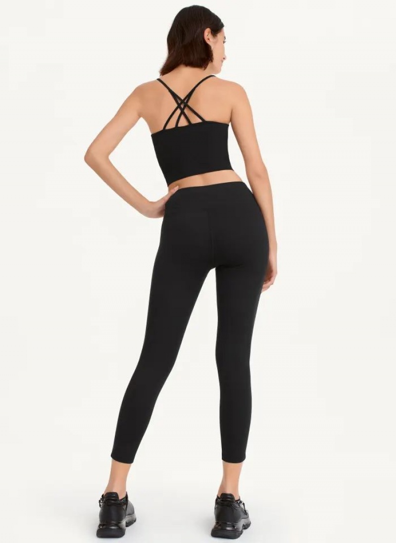 Black / Pink DKNY High Waist 7/8 Tight with Logo Taping Women's Leggings | USA-D0897