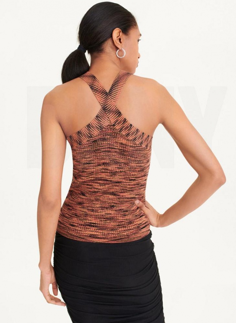 Black / Red DKNY Crossover Space Dye Sweater Women's Tank Tops | USA-D1447