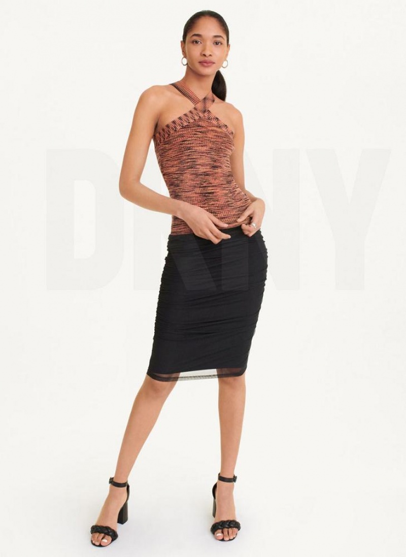 Black / Red DKNY Crossover Space Dye Sweater Women's Tank Tops | USA-D1447