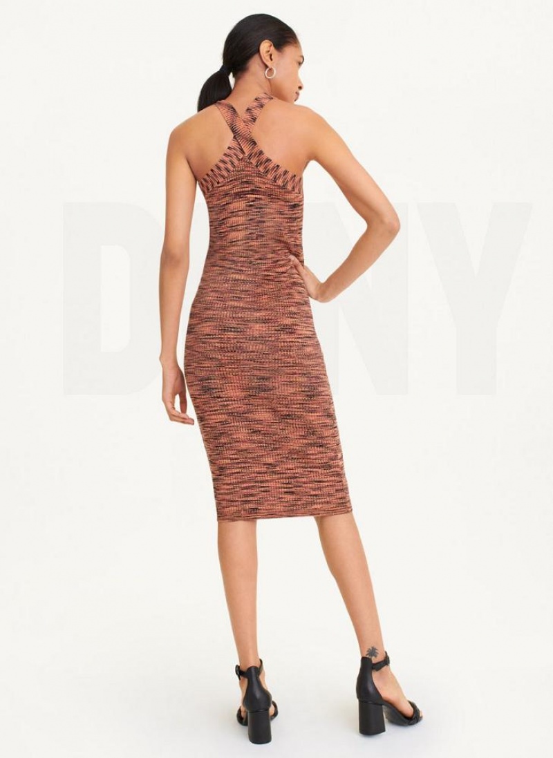 Black / Red DKNY Crossover Space Dye Sweater Women's Dresses | USA-D0154