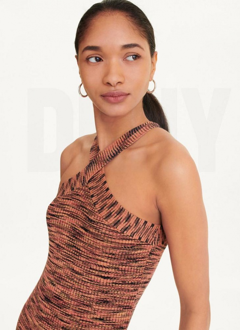Black / Red DKNY Crossover Space Dye Sweater Women's Dresses | USA-D0154