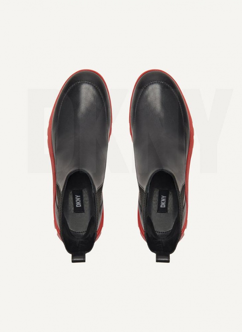 Black / Red DKNY Lug Sole Chelsea Shoes Boots | USA-D0819