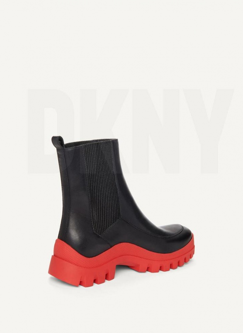 Black / Red DKNY Lug Sole Chelsea Shoes Boots | USA-D0819