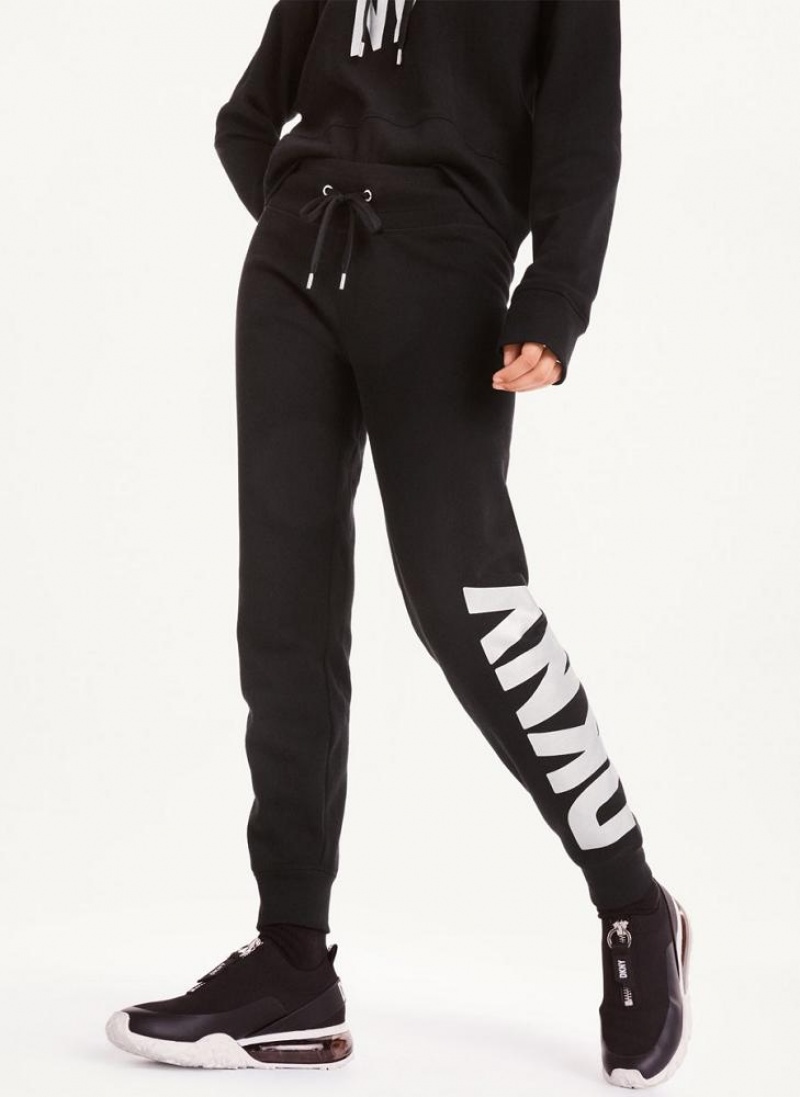 Black / Silver DKNY Exploded Logo Women\'s Joggers | USA-D1636