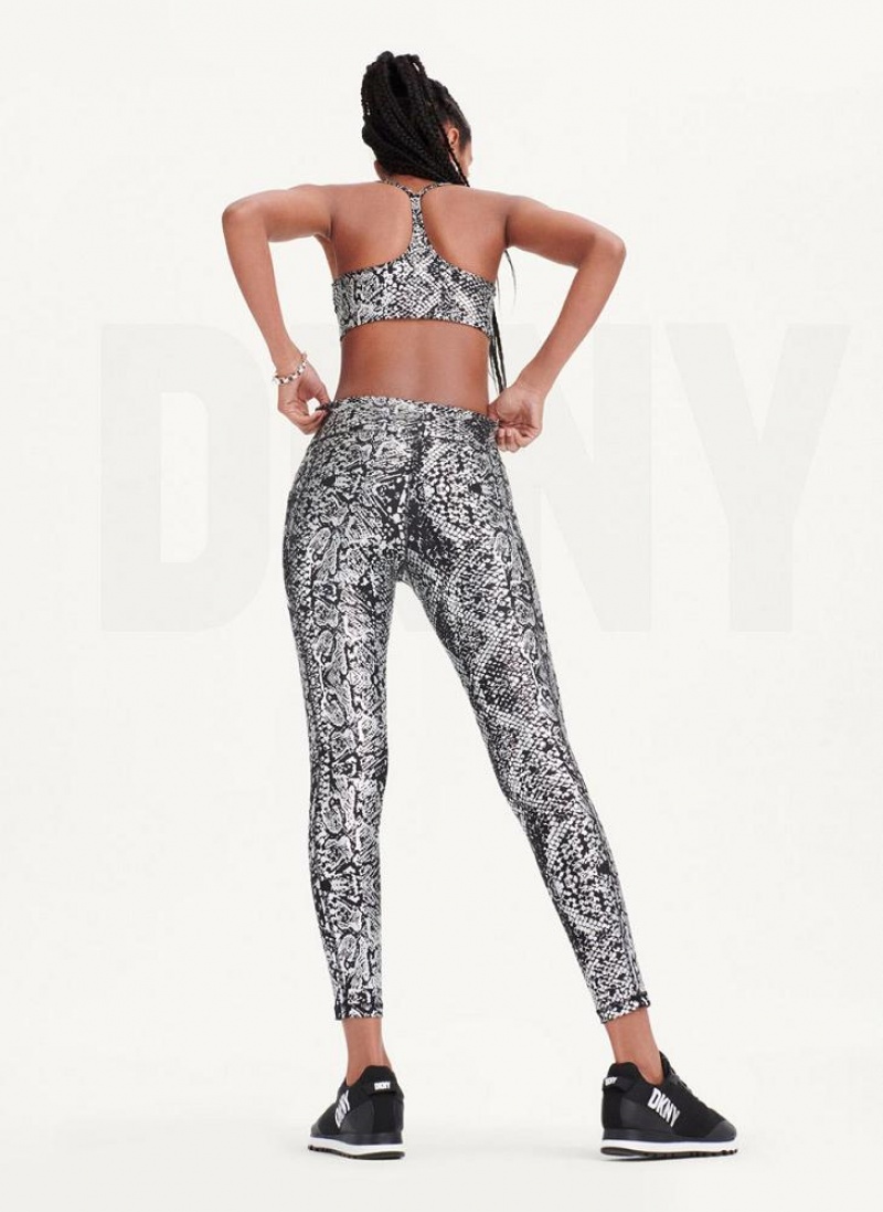 Black / Silver DKNY High Waist Metallic Snake Print Women's Leggings | USA-D1453