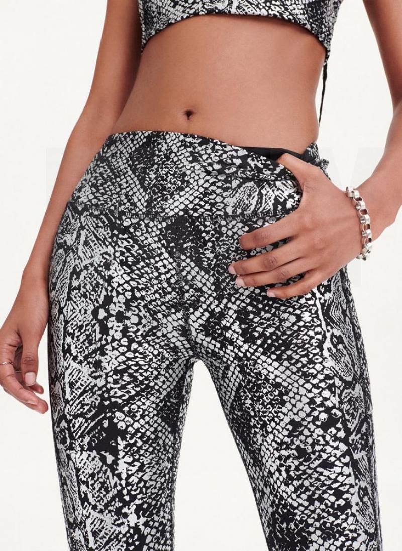 Black / Silver DKNY High Waist Metallic Snake Print Women's Leggings | USA-D1453