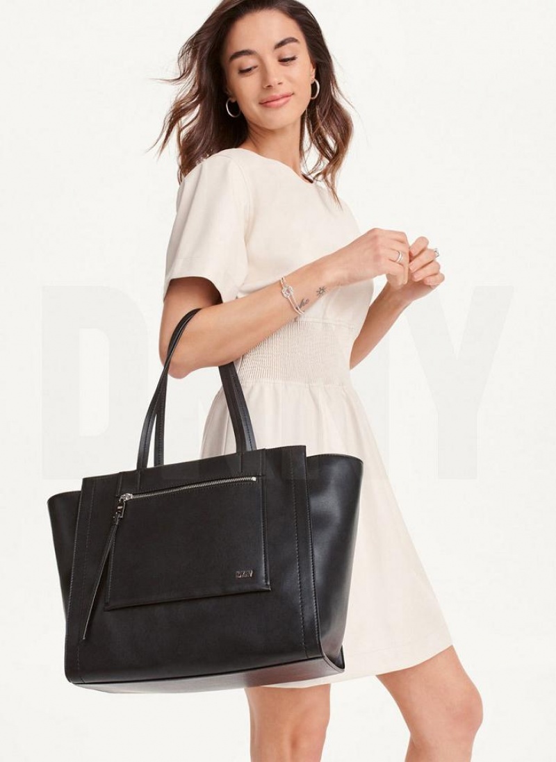 Black / Silver DKNY Pax Large Bags Tote Bags | USA-D0654