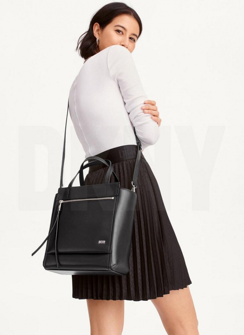 Black / Silver DKNY Pax North-South Tote Bags Crossbody Bags | USA-D0110