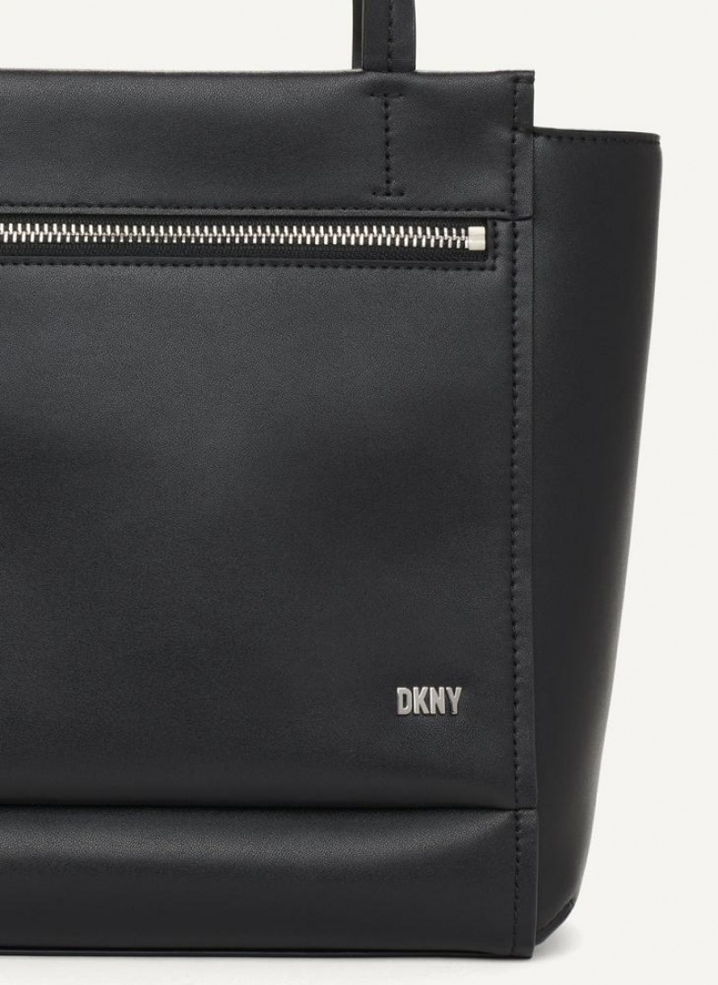Black / Silver DKNY Pax North-South Tote Bags Crossbody Bags | USA-D0110