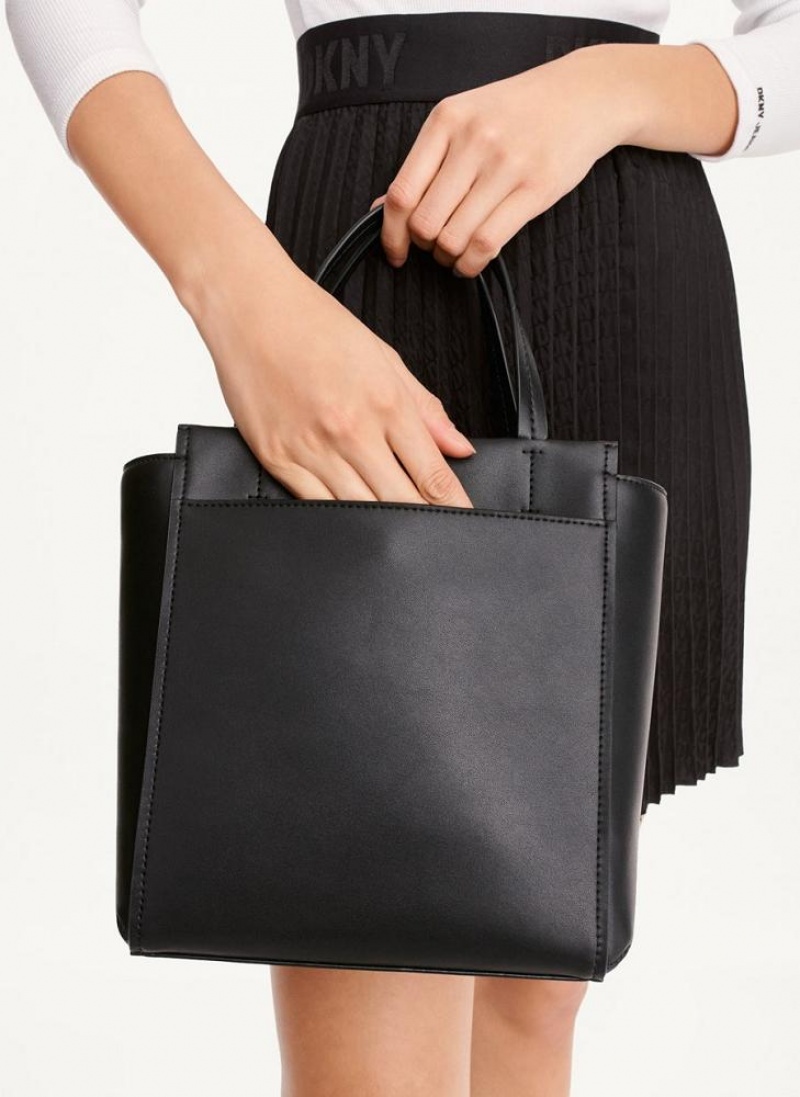 Black / Silver DKNY Pax North-South Tote Bags Crossbody Bags | USA-D0110