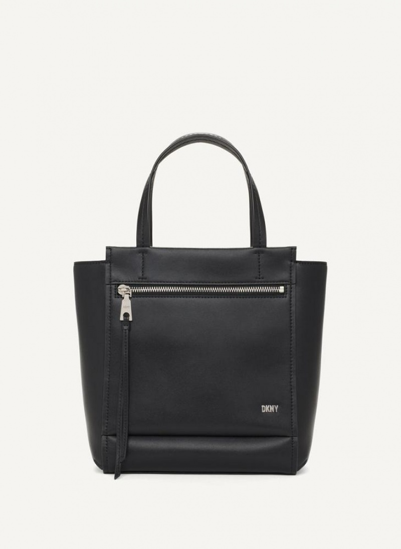Black / Silver DKNY Pax North-South Tote Bags Crossbody Bags | USA-D0110