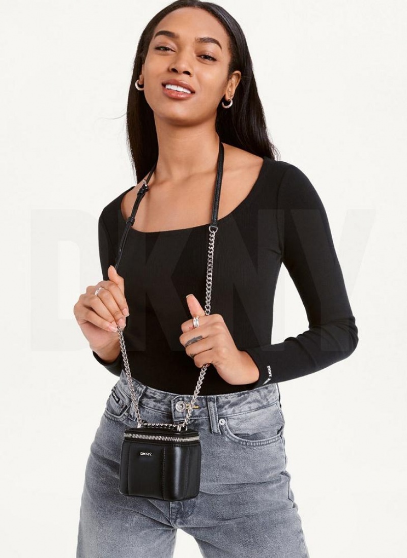 Black / Silver DKNY Seva Mini Box Bags Crossbody Bags | USA-D0637