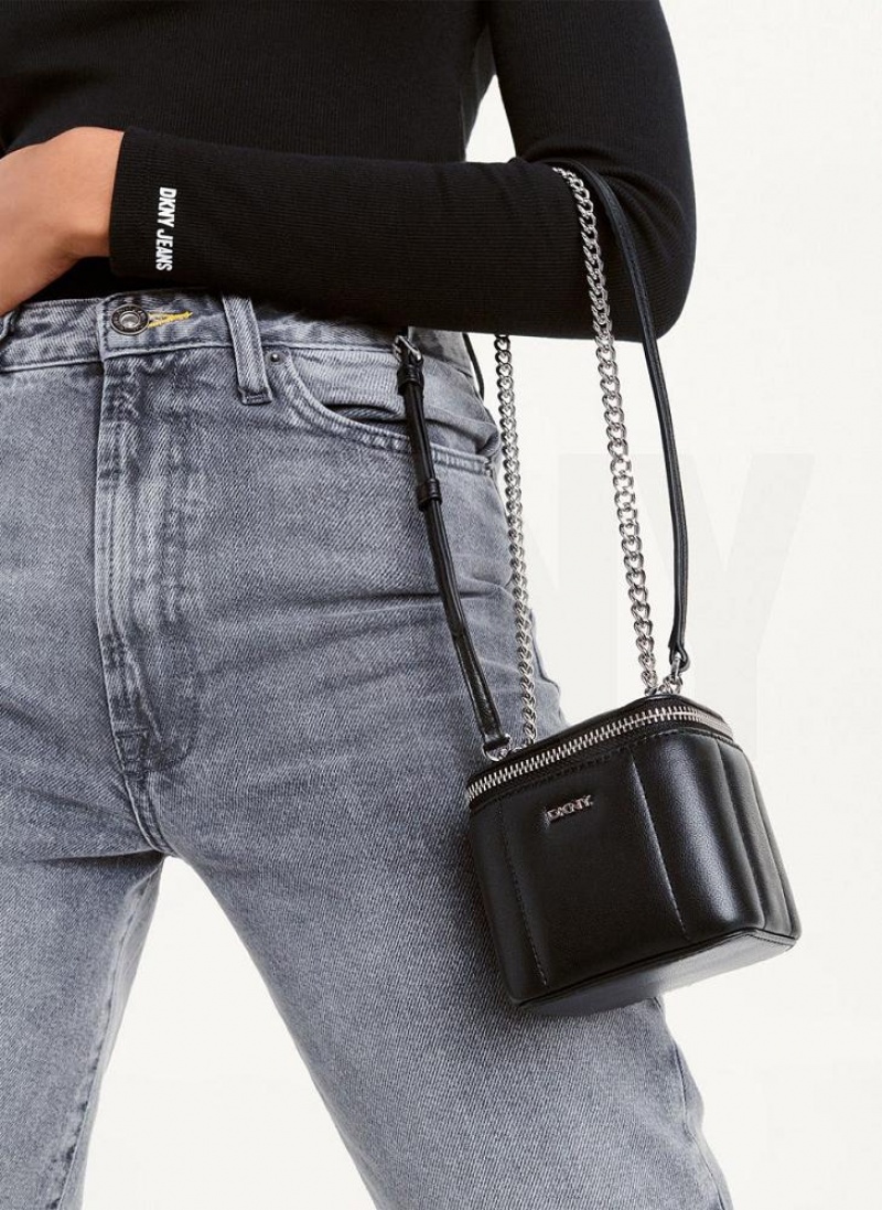 Black / Silver DKNY Seva Mini Box Bags Crossbody Bags | USA-D0637