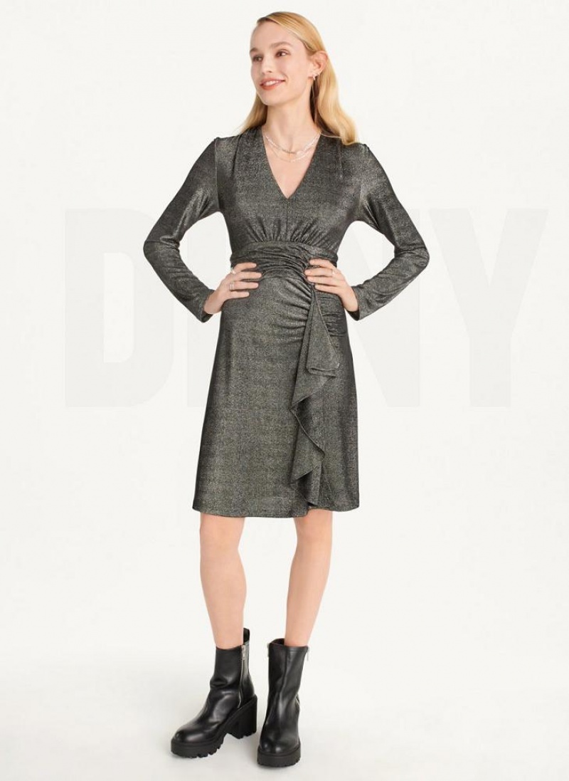 Black / Silver DKNY Sparkle Knit Wrap Women's Dresses | USA-D0973