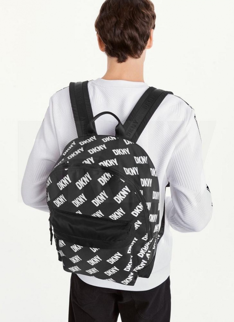 Black / White DKNY All Over Logo Bags Backpacks | USA-D0941