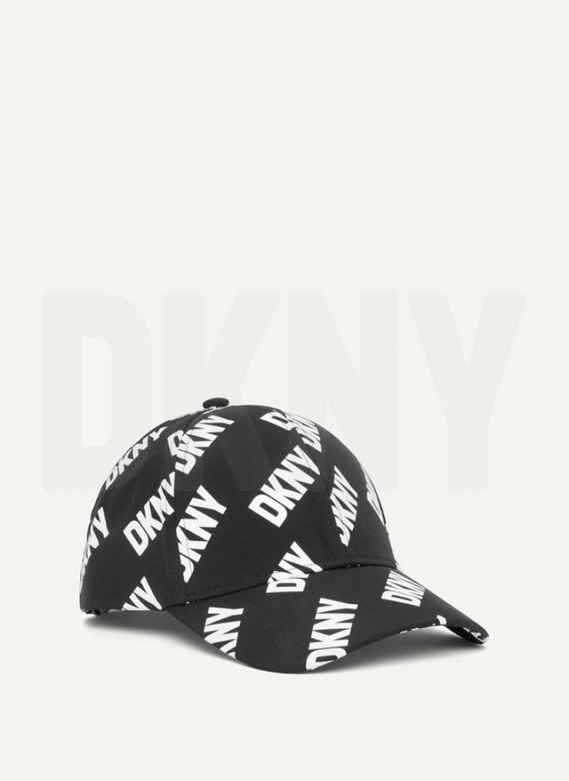 Black / White DKNY All Over Logo Baseball Men\'s Hats | USA-D1381