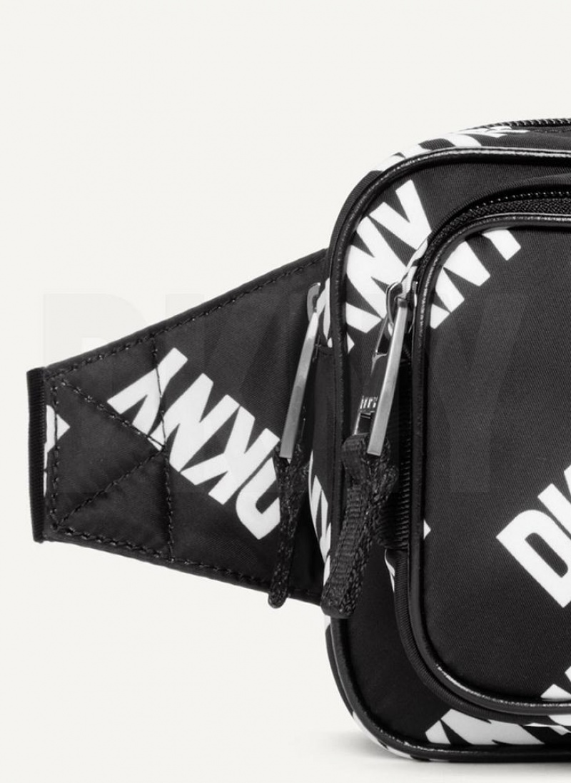 Black / White DKNY All Over Logo Men's Belt Bags | USA-D0484