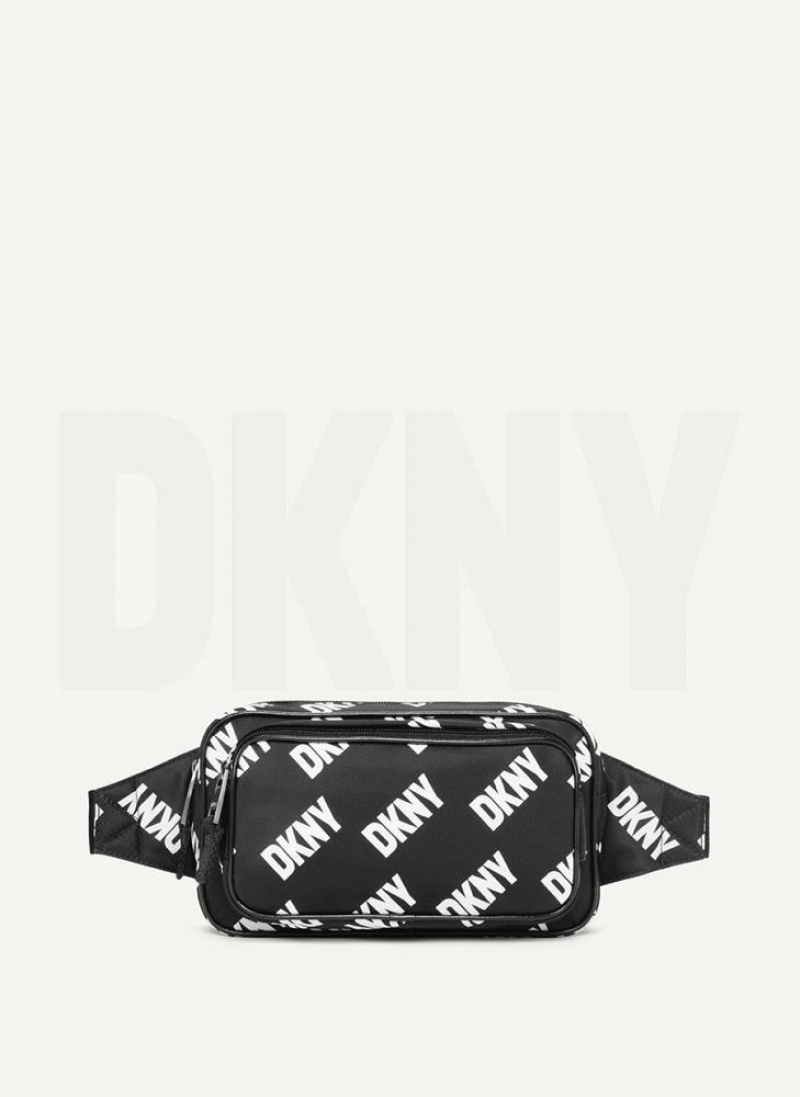 Black / White DKNY All Over Logo Men's Belt Bags | USA-D0484