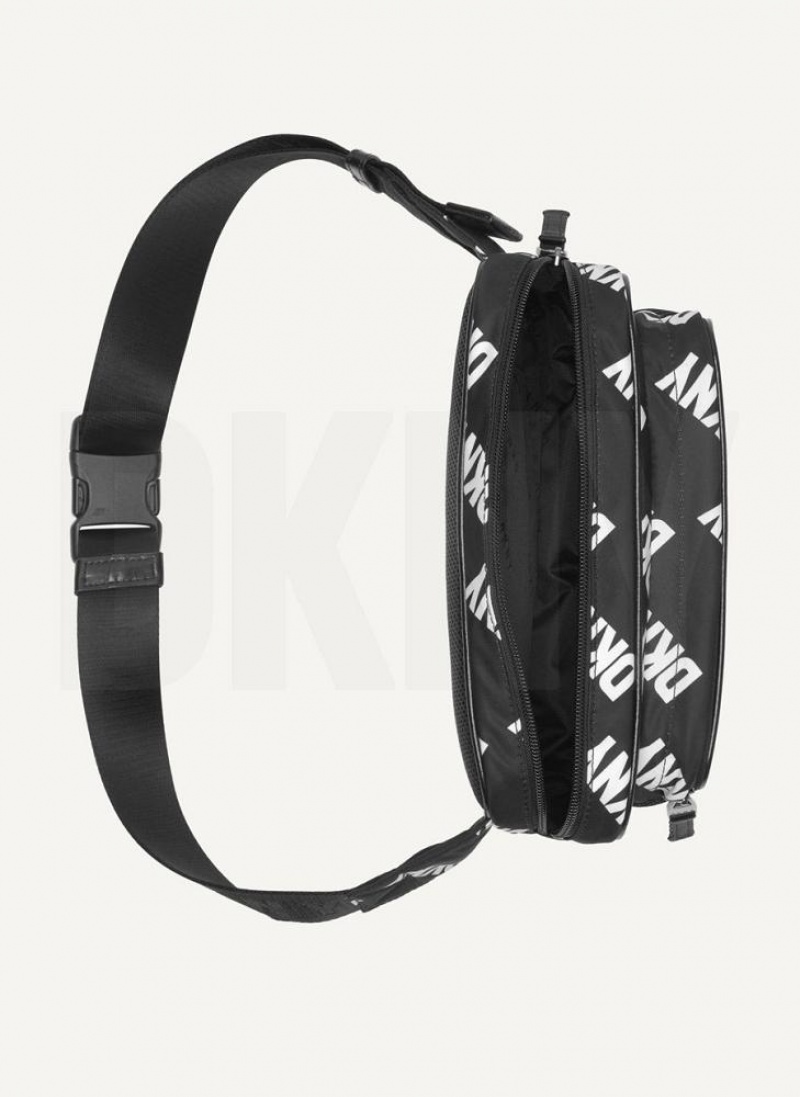Black / White DKNY All Over Logo Men's Belt Bags | USA-D0484
