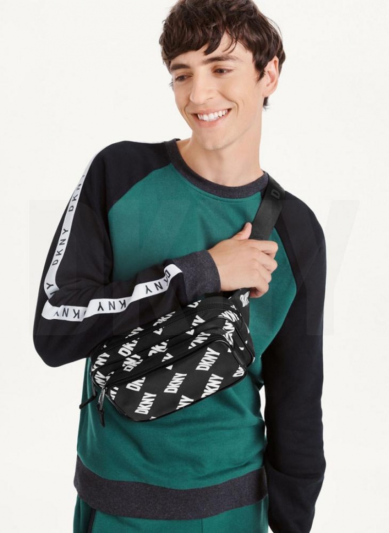 Black / White DKNY All Over Logo Men\'s Belt Bags | USA-D0484