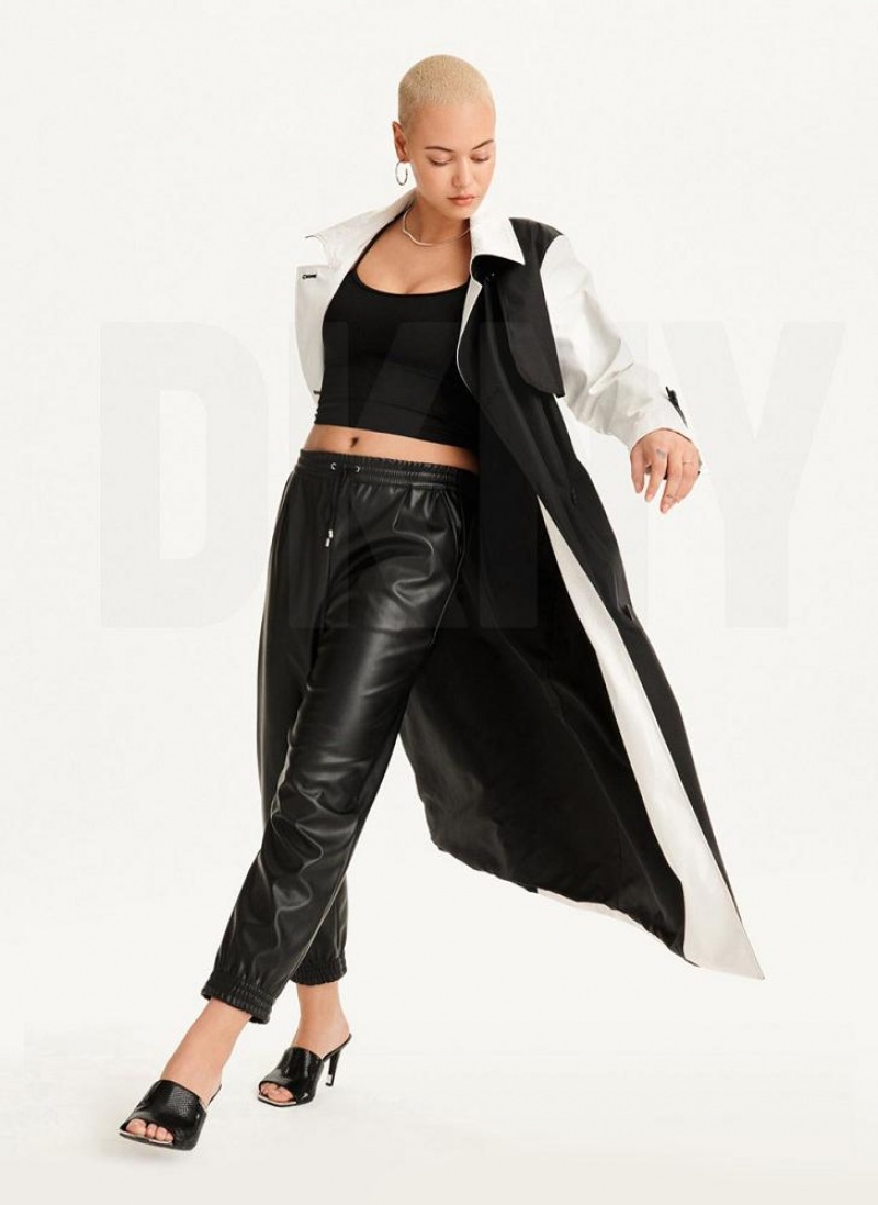 Black / White DKNY Colorblock Crinkle Trench Women's Jackets | USA-D1513
