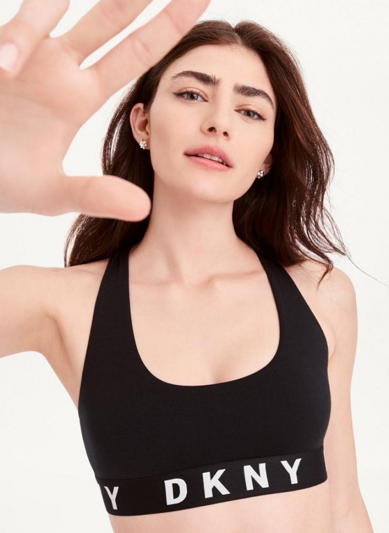 Black / White DKNY Cozy Boyfriend Racerback Women's Bras | USA-D1818