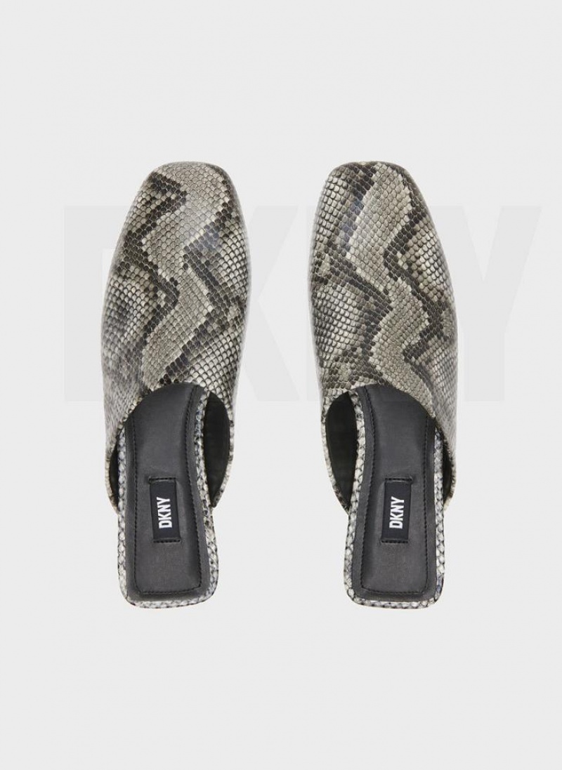 Black / White DKNY Flat Python Shoes Slides | USA-D1850