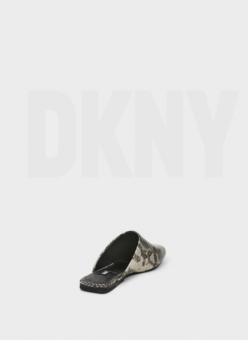 Black / White DKNY Flat Python Shoes Slides | USA-D1850