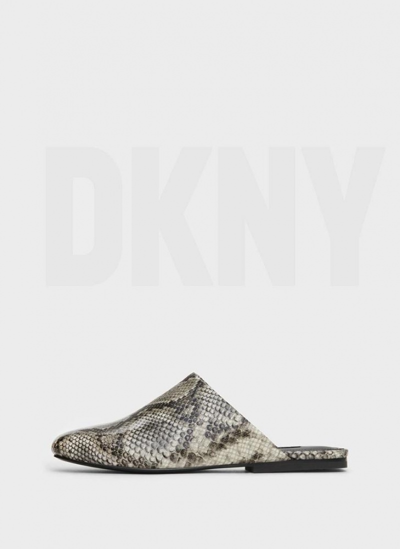 Black / White DKNY Flat Python Shoes Slides | USA-D1850