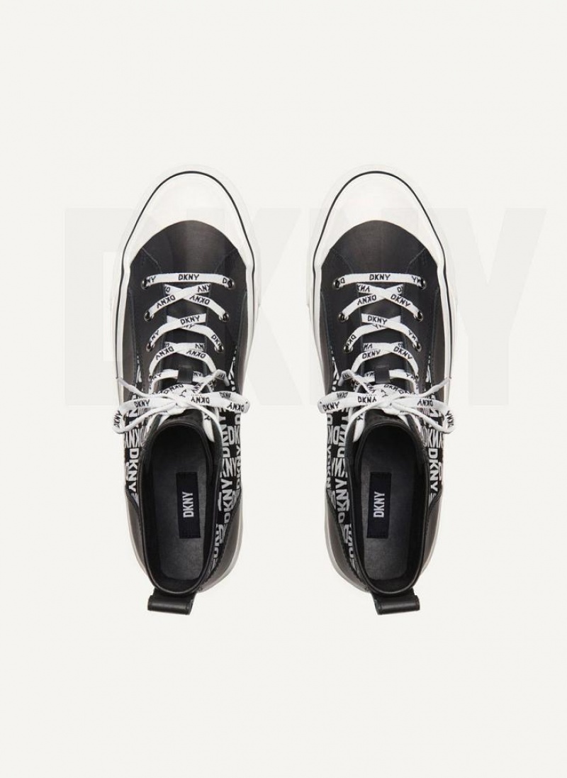 Black / White DKNY High Top Logo Shoes Sneakers | USA-D0707