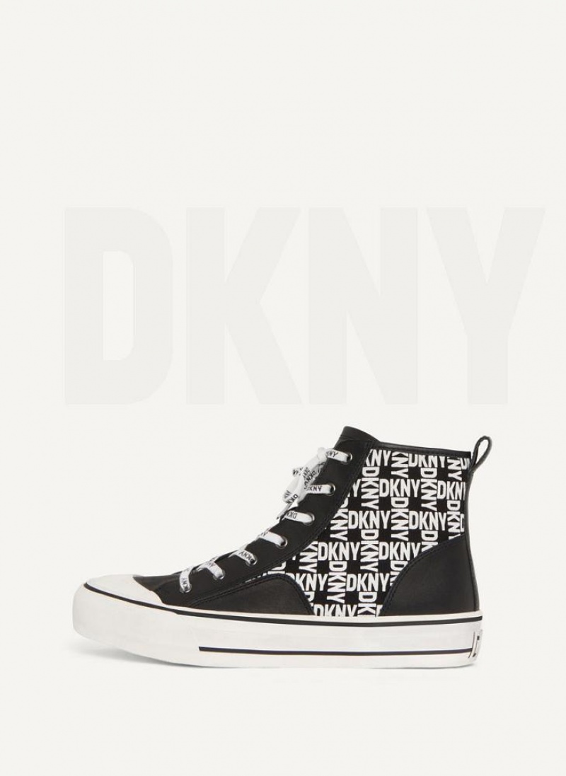 Black / White DKNY High Top Logo Shoes Sneakers | USA-D0707