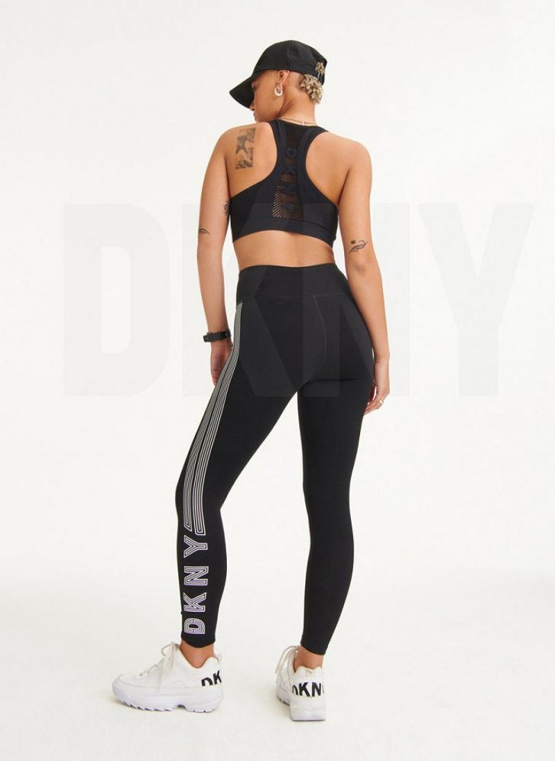 Black / White DKNY High Waist Full Length High Density Logo Women's Leggings | USA-D0222