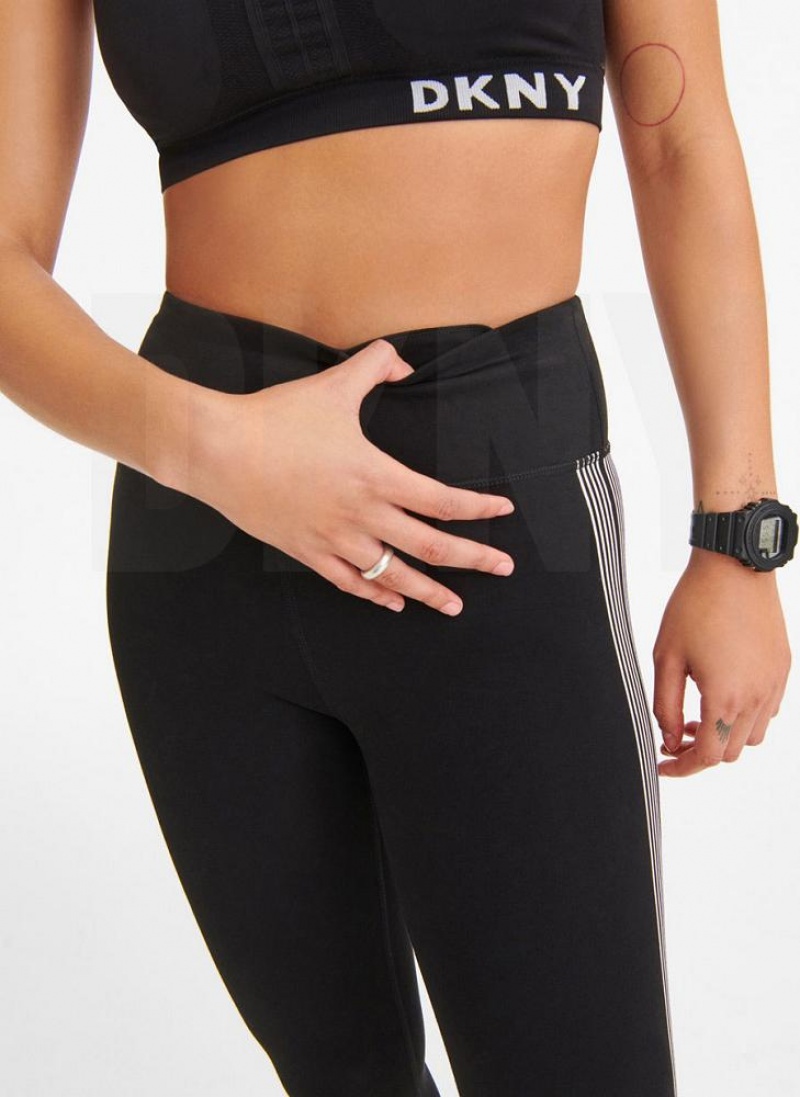 Black / White DKNY High Waist Full Length High Density Logo Women's Leggings | USA-D0222