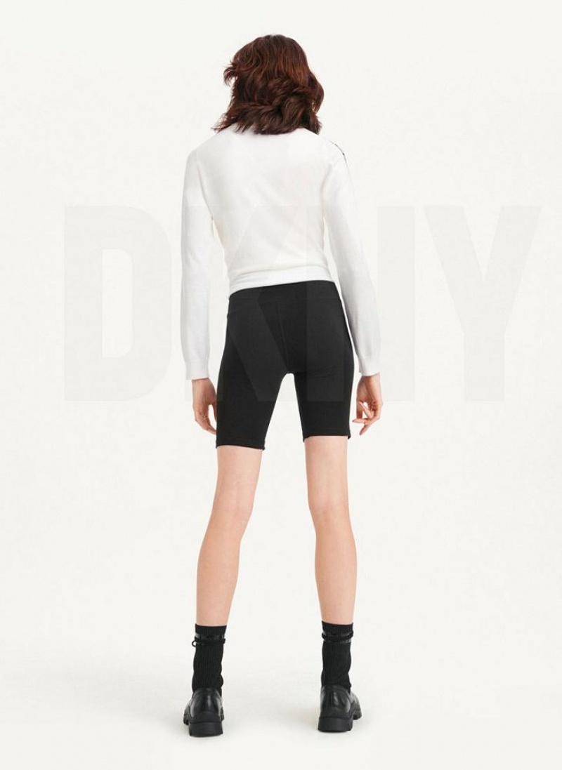 Black / White DKNY High Waist Track Logo Bike Women's Shorts | USA-D1410