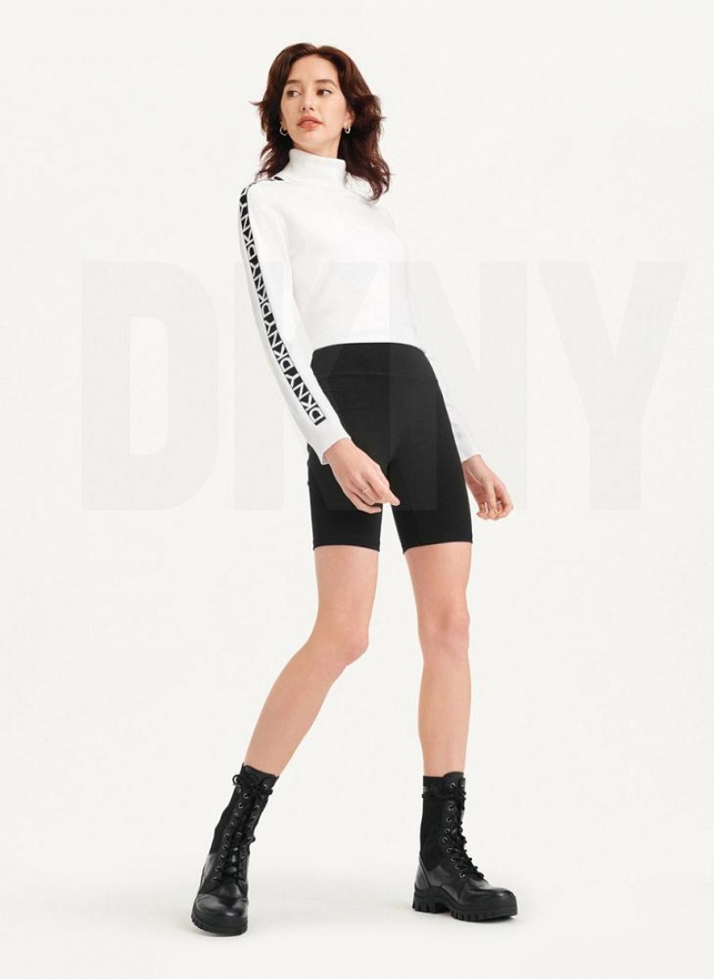 Black / White DKNY High Waist Track Logo Bike Women's Shorts | USA-D1410