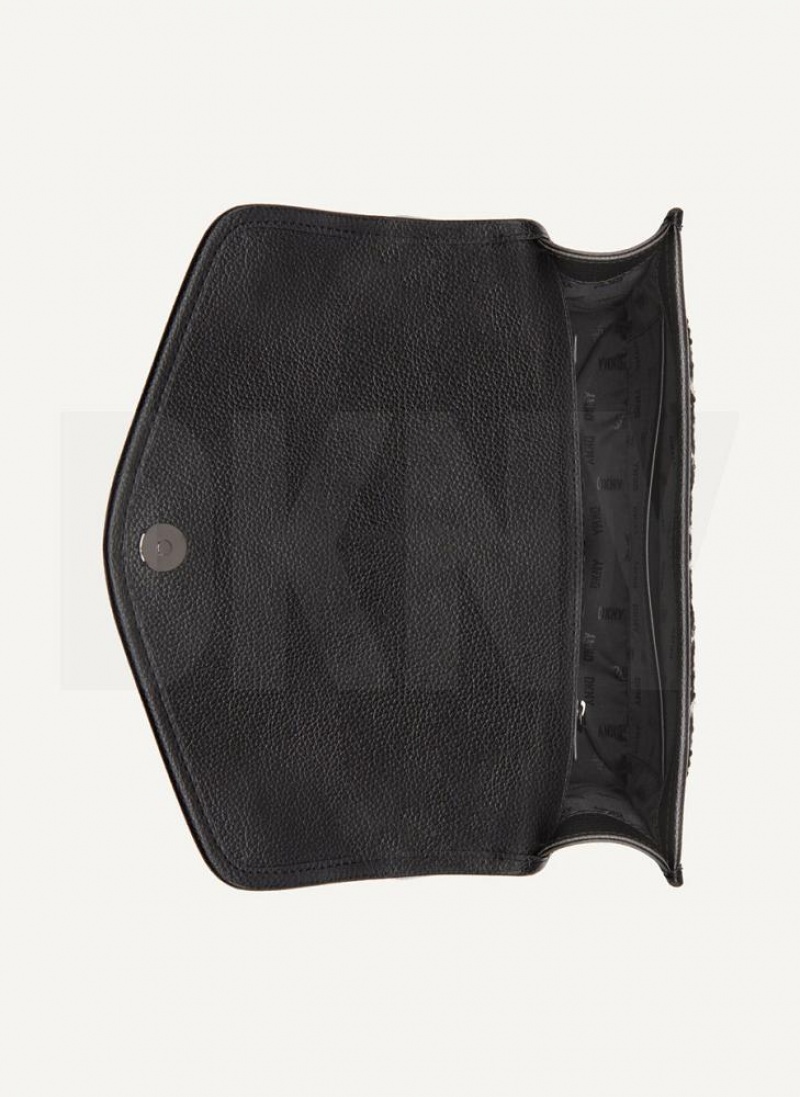Black / White DKNY Large Elissa Herringbone Bags Crossbody Bags | USA-D1487