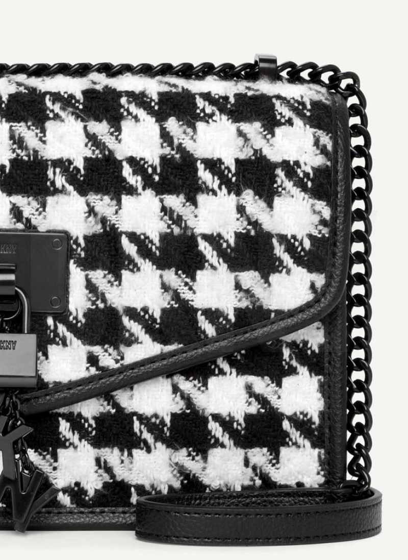 Black / White DKNY Large Elissa Herringbone Bags Crossbody Bags | USA-D1487