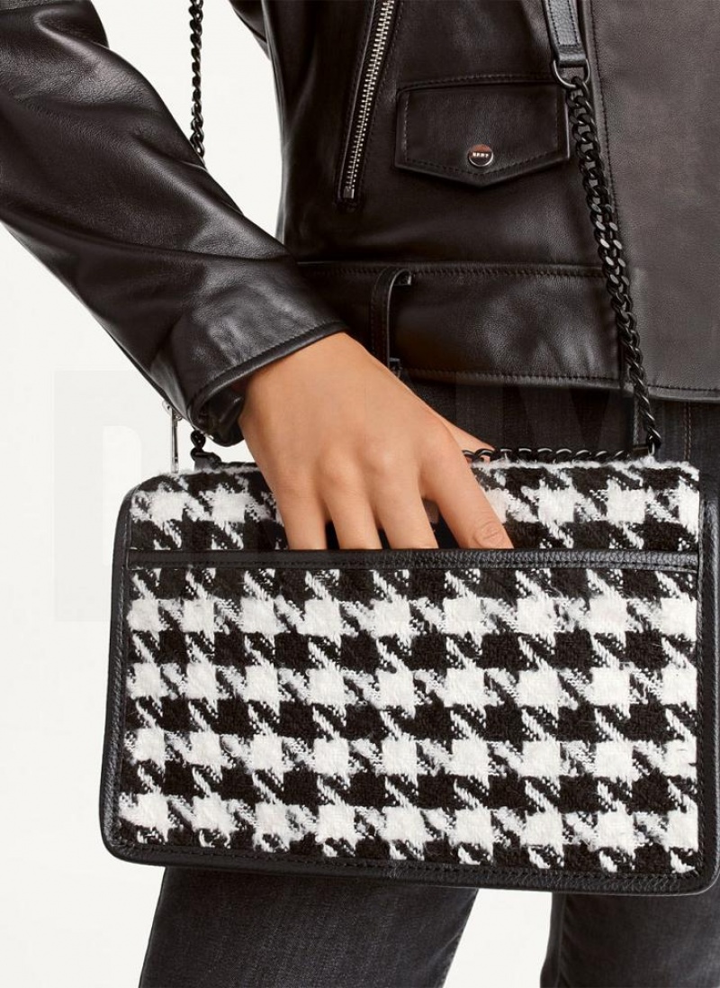 Black / White DKNY Large Elissa Herringbone Bags Crossbody Bags | USA-D1487