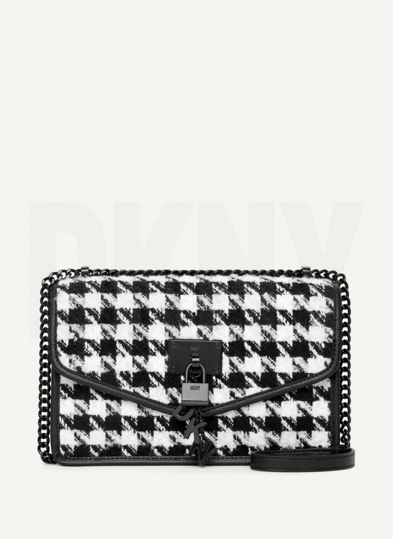 Black / White DKNY Large Elissa Herringbone Bags Crossbody Bags | USA-D1487